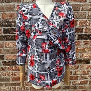 NWT vintage Y2K floral/houndstooth wrap plus size top / 2X